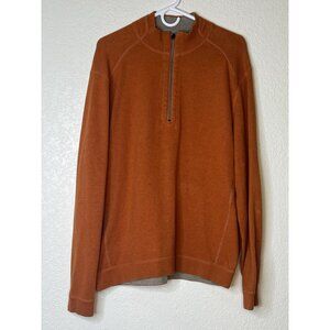 Tommy Bahama 1/4 Zip Sweater Mens 2XL Boxy Fit Grey Orange Long Sleeve Pullover
